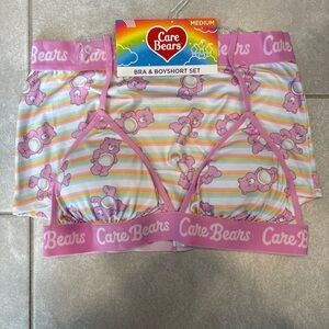 New Care Bears Medium Bra Panties Set Boy Shorts Cute Pink Women Rainbow